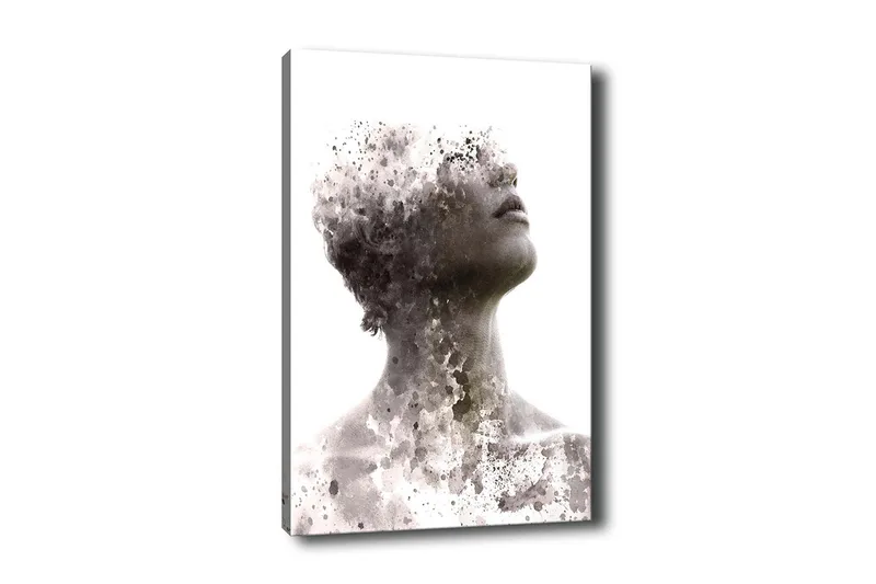 Canvastavla - Abstrakt porträtt med fragmenterad ansiktsstruktur - Grå / Svart - Inredning - Tavlor & konst - Canvastavlor