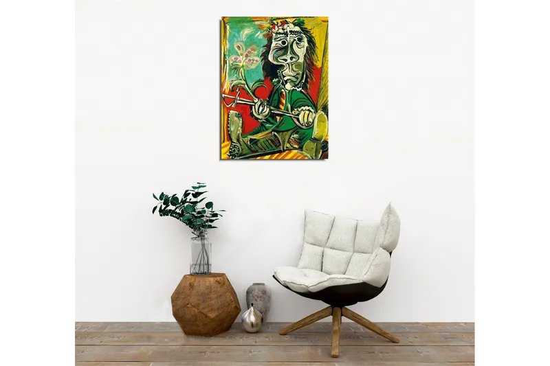 Canvastavla - Abstrakt porträtt av en man med blomma och instrument - Grön / Röd / Svart - Inredning - Tavlor & konst - Canvastavlor