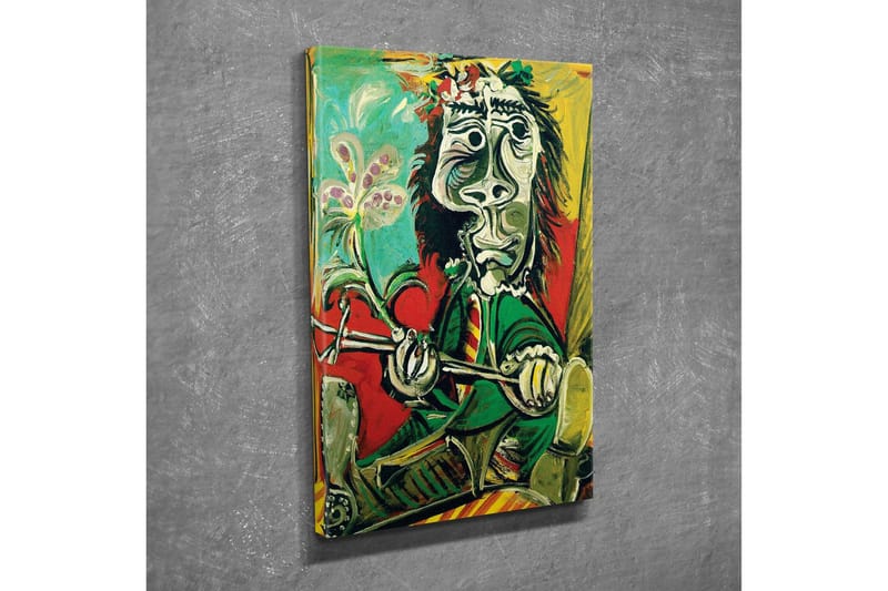 Canvastavla - Abstrakt porträtt av en man med blomma och instrument - Grön / Röd / Svart - Inredning - Tavlor & konst - Canvastavlor