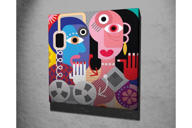 Canvastavla - Abstrakt porträtt av två ansikten med färgglada detaljer - Blå / Rosa / Röd - Inredning - Tavlor & konst - Canvastavlor