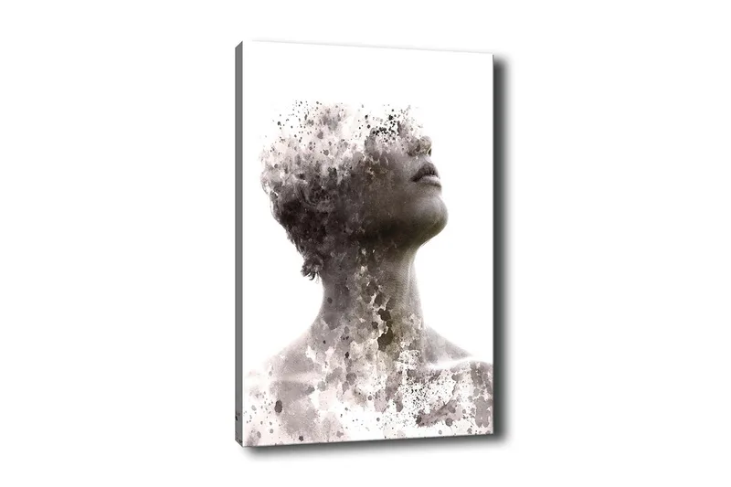 Canvastavla - Abstrakt porträtt med fragmenterad ansiktsstruktur, Grå / Svart