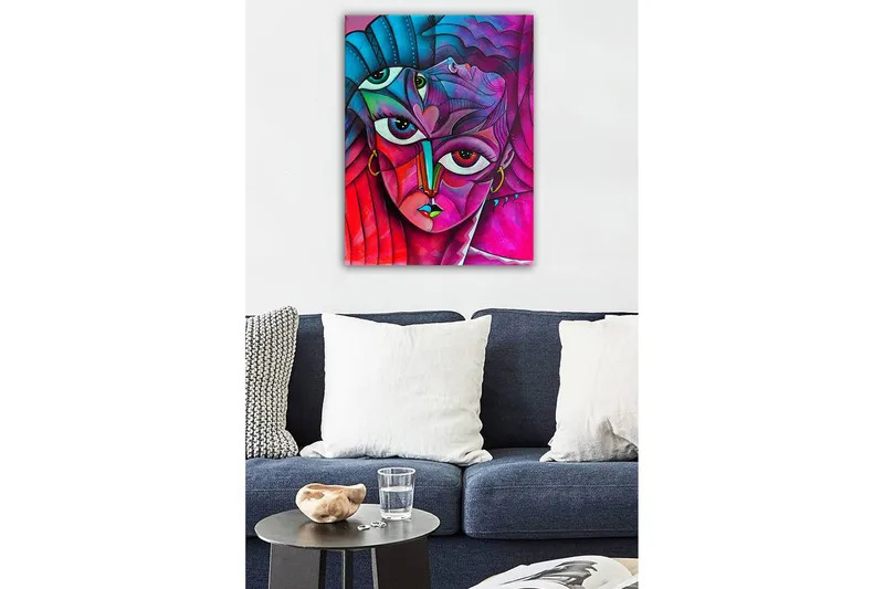 Canvastavla - Abstrakt porträtt av en kvinna med flera ansikten - Rosa / Lila / Turkos - Inredning - Tavlor & konst - Canvastavlor