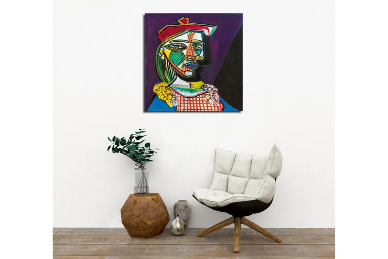 Canvastavla - Abstrakt porträtt av en kvinna med geometriska former - Grön / Röd / Lila - Inredning - Tavlor & konst - Canvastavlor