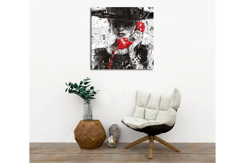 Canvastavla - Abstrakt porträtt med en röd telefon och grafiska element - Röd / Svart / Vit - Inredning - Tavlor & konst - Canvastavlor