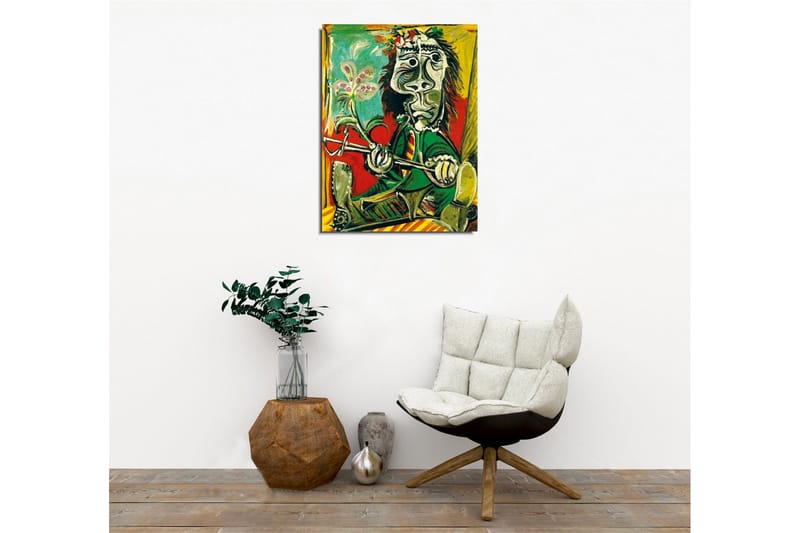 Canvastavla - Abstrakt porträtt av en man med blomma och instrument - Grön / Röd / Svart - Inredning - Tavlor & konst - Canvastavlor