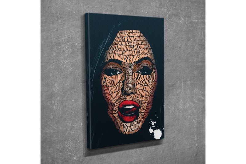 Canvastavla - Ansikte format av ord och fraser i olika nyanser - Mörkblå / Brun / Röd - Inredning - Tavlor & konst - Canvastavlor