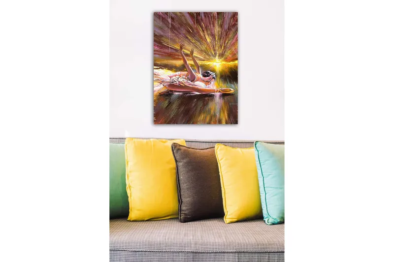 Canvastavla - Ballerina i en dynamisk pose med strålar av ljus bakom sig - Guld / Rosa / Brun - Inredning - Tavlor & konst - Canvastavlor