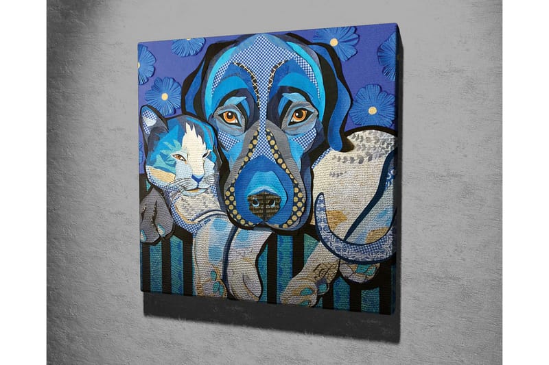 Canvastavla - Blå hund och katt i en lekfull komposition - Blå / Vit / Svart - Inredning - Tavlor & konst - Canvastavlor