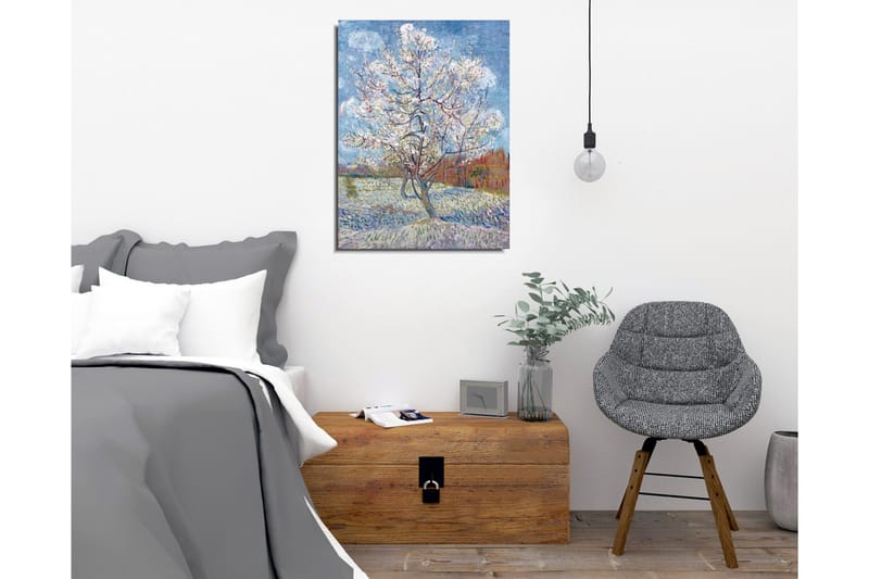 Canvastavla - Blommande körsbärsträd i vårlandskap - Vit / Ljusblå / Grön - Inredning - Tavlor & konst - Canvastavlor