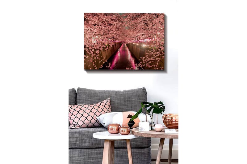Canvastavla - Blommande körsbärsträd vid en kanal - Rosa / Grön / Lila - Inredning - Tavlor & konst - Canvastavlor
