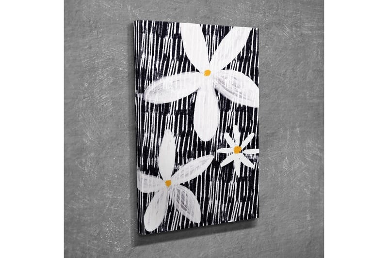 Canvastavla - Blommor i vitt och gult mot en svart bakgrund - Vit / Svart / Gul - Inredning - Tavlor & konst - Canvastavlor