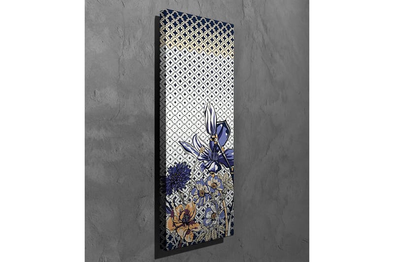 Canvastavla - Blomstrande komposition med stiliserade blommor i blått och guld - Blå / Guld / Vit - Inredning - Tavlor & konst - Canvastavlor