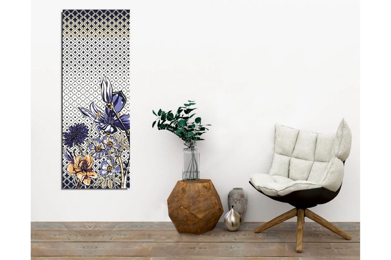 Canvastavla - Blomstrande komposition med stiliserade blommor i blått och guld - Blå / Guld / Vit - Inredning - Tavlor & konst - Canvastavlor