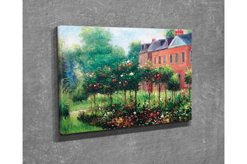 Canvastavla - Blomstrande trädgård med rosor och gröna buskar - Grön / Röd / Brun - Inredning - Tavlor & konst - Canvastavlor
