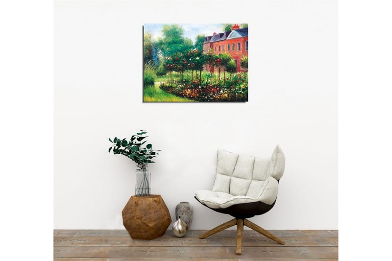 Canvastavla - Blomstrande trädgård med rosor och gröna buskar - Grön / Röd / Brun - Inredning - Tavlor & konst - Canvastavlor