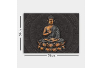 Canvastavla - Buddha i meditationsställning på en lotusblomma - Grå / Orange / Svart - Inredning - Tavlor & konst - Canvastavlor