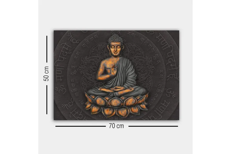 Canvastavla - Buddha i meditationsställning på en lotusblomma - Grå / Orange / Svart - Inredning - Tavlor & konst - Canvastavlor