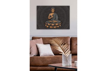 Canvastavla - Buddha i meditationsställning på en lotusblomma - Grå / Orange / Svart - Inredning - Tavlor & konst - Canvastavlor