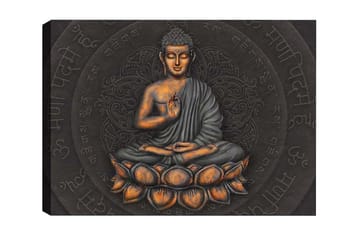 Canvastavla - Buddha i meditationsställning på en lotusblomma - Grå / Orange / Svart - Inredning - Tavlor & konst - Canvastavlor