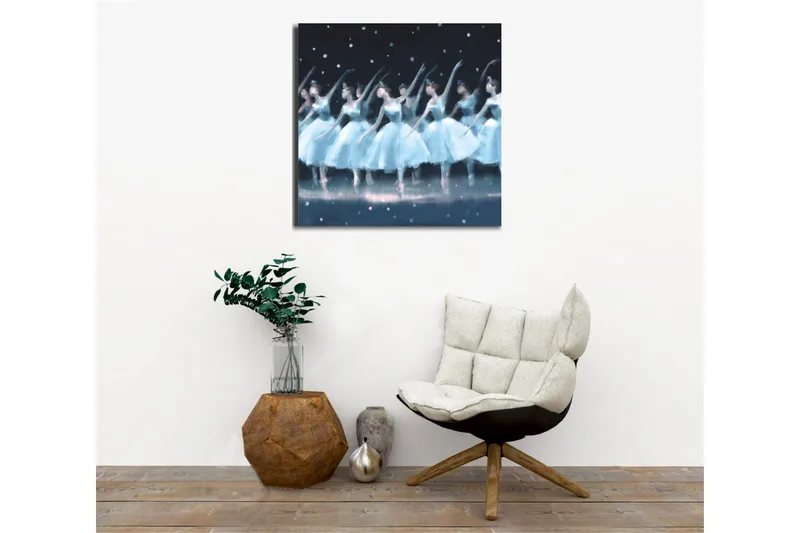 Canvastavla - Dansande ballerinaer i ljusblå klänningar - Ljusblå / Svart / Vit - Inredning - Tavlor & konst - Canvastavlor