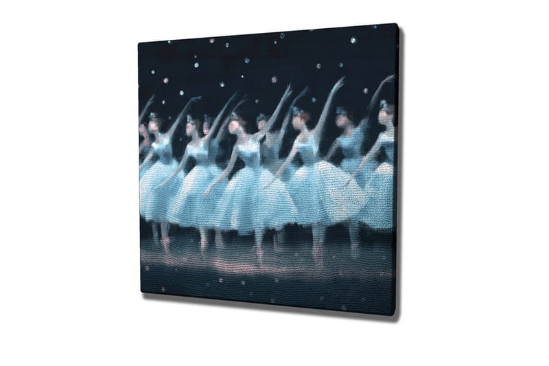 Canvastavla - Dansande ballerinaer i ljusblå klänningar, Ljusblå / Svart / Vit