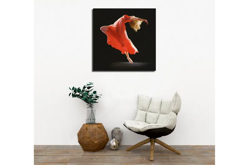 Canvastavla - Dansande figur i en röd klänning - Röd / Beige / Svart - Inredning - Tavlor & konst - Canvastavlor