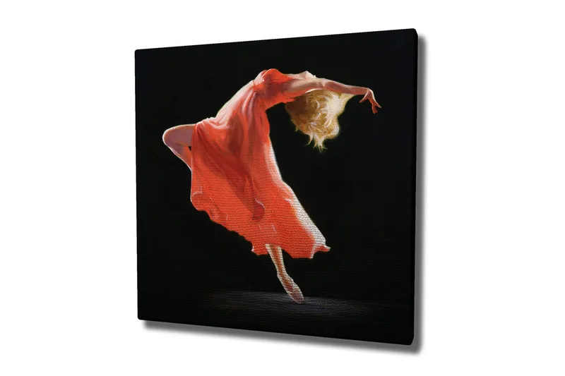 Canvastavla - Dansande figur i en röd klänning, Röd / Beige / Svart