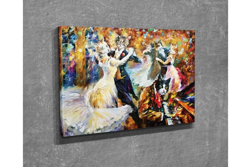 Canvastavla - Dansande katter i eleganta kläder på en festlig bal - Guld / Vit / Svart - Inredning - Tavlor & konst - Canvastavlor