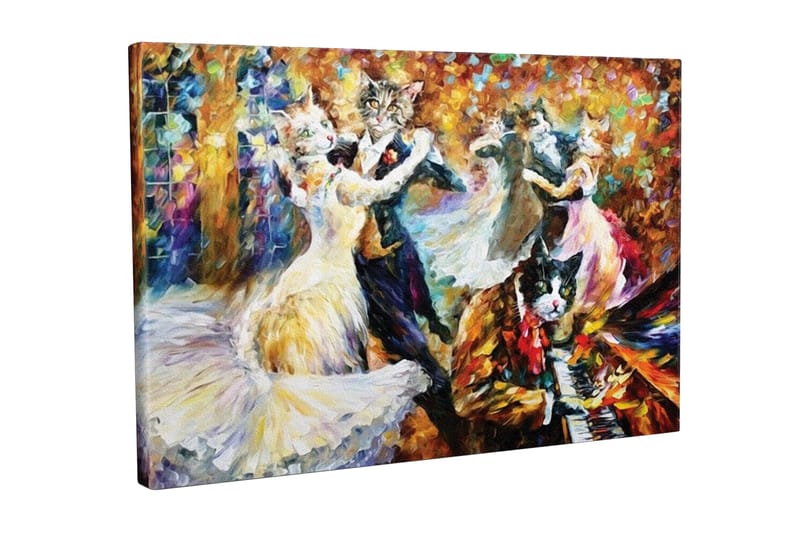 Canvastavla - Dansande katter i eleganta kläder på en festlig bal, Guld / Vit / Svart