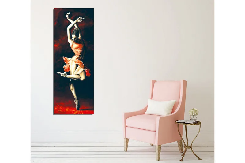 Canvastavla - Dansande kvinna i en röd klänning - Röd / Svart / Beige - Inredning - Tavlor & konst - Canvastavlor