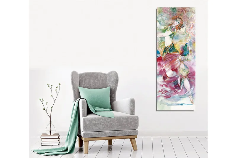 Canvastavla - Dansande kvinna i färgglad dräkt med detaljerade mönster - Rosa / Turkos / Grön - Inredning - Tavlor & konst - Canvastavlor