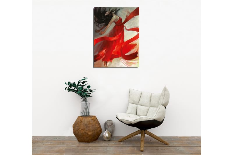 Canvastavla - Dansande kvinna i röd klänning med svepande band - Röd / Beige / Svart - Inredning - Tavlor & konst - Canvastavlor