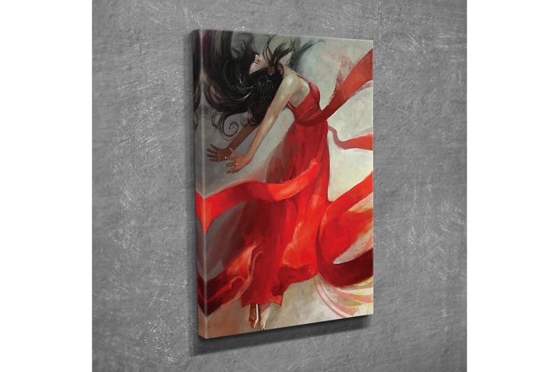 Canvastavla - Dansande kvinna i röd klänning med svepande band - Röd / Beige / Svart - Inredning - Tavlor & konst - Canvastavlor