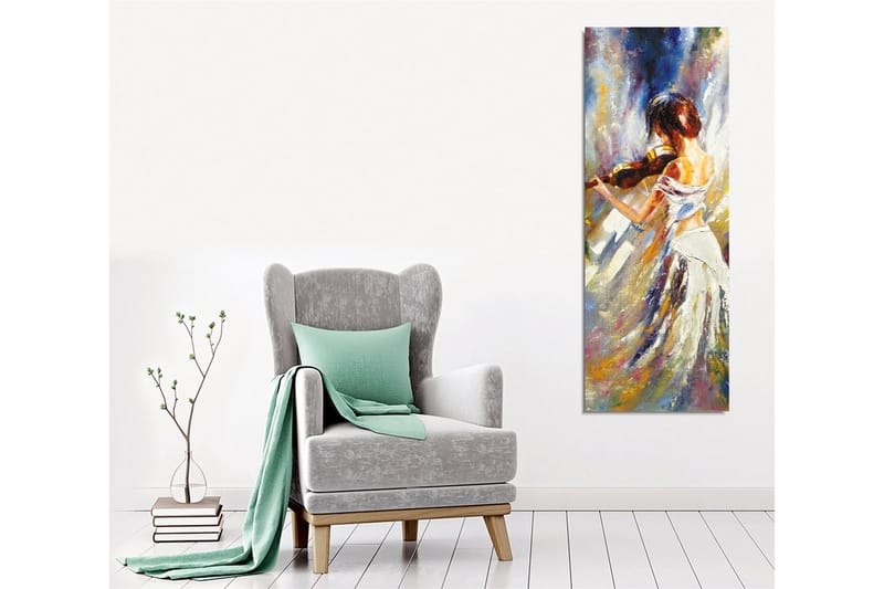 Canvastavla - Dansande kvinna med fiol - Vit / Beige / Blå - Inredning - Tavlor & konst - Canvastavlor