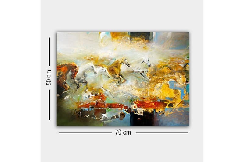 Canvastavla - Dynamisk grupp av galopperande hästar - Guld / Vit / Brun - Inredning - Tavlor & konst - Canvastavlor