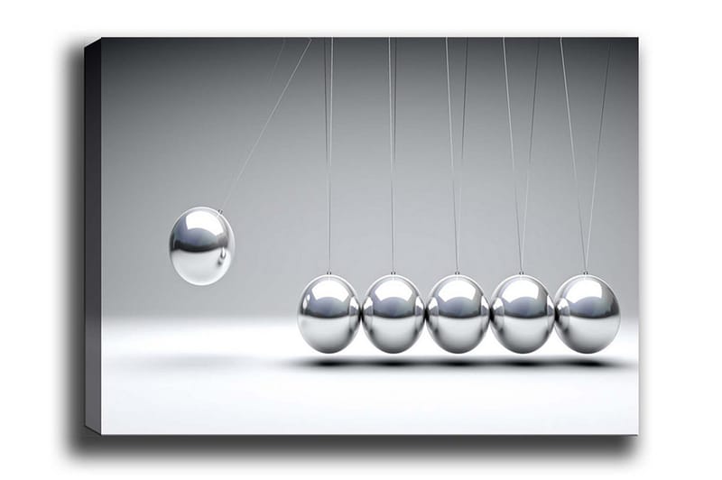 Canvastavla - Dynamisk komposition av pendlande kulor i metallisk finish, Silver / Grå