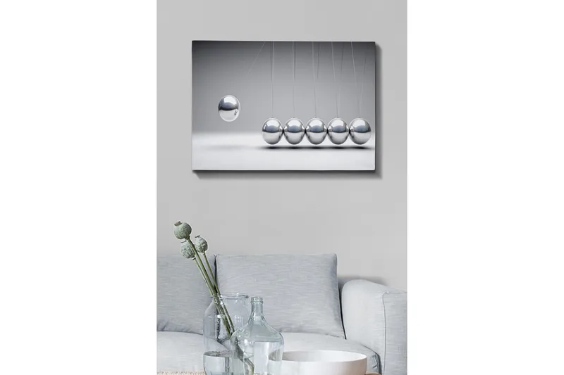 Canvastavla - Dynamisk komposition av pendlande kulor i metallisk finish - Silver / Grå - Inredning - Tavlor & konst - Canvastavlor