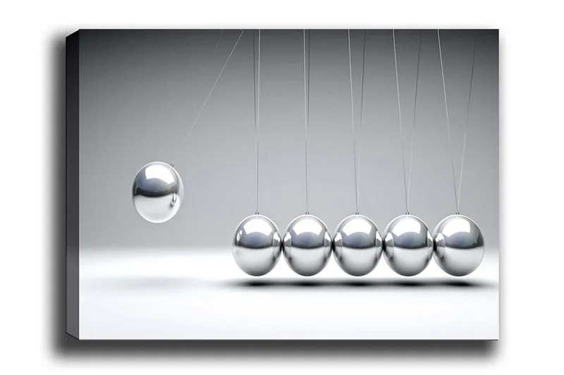 Canvastavla - Dynamisk komposition av pendlande kulor i metallisk finish, Silver / Grå