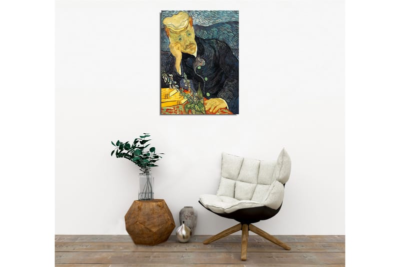 Canvastavla - Eftertänksam man med en blomsterbukett - Mörkblå / Grön / Hudfärg - Inredning - Tavlor & konst - Canvastavlor