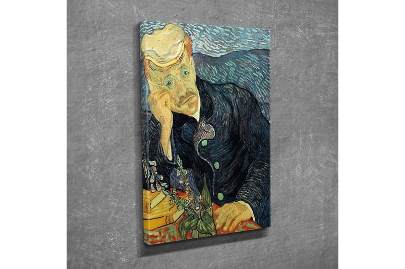 Canvastavla - Eftertänksam man med en blomsterbukett - Mörkblå / Grön / Hudfärg - Inredning - Tavlor & konst - Canvastavlor