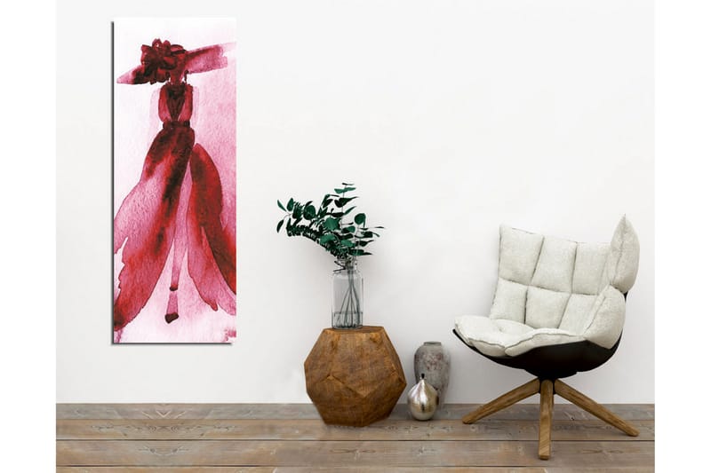 Canvastavla - Elegant kvinna i en röd klänning med stor hatt - Röd / Rosa - Inredning - Tavlor & konst - Canvastavlor