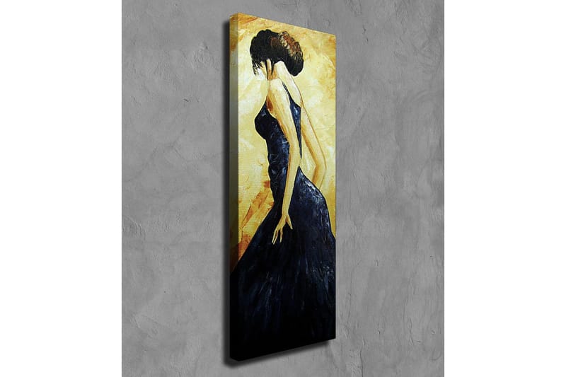 Canvastavla - Elegant kvinna i svart klänning - Mörkblå / Gyllene / Beige - Inredning - Tavlor & konst - Canvastavlor
