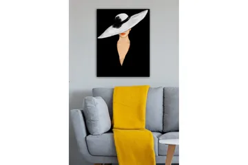 Canvastavla - Elegant kvinna med stor vit hatt och orange läppar - Vit / Svart / Orange - Inredning - Tavlor & konst - Canvastavlor
