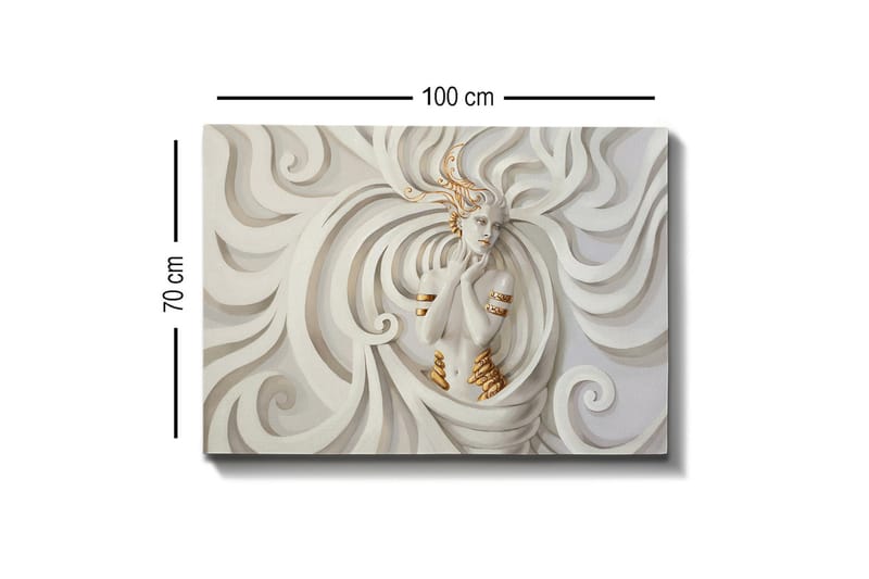Canvastavla - Elegant kvinna omgiven av svepande, abstrakta former - Vit / Beige / Guld - Inredning - Tavlor & konst - Canvastavlor