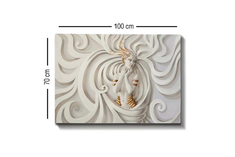 Canvastavla - Elegant kvinna omgiven av svepande, abstrakta former - Vit / Beige / Guld - Inredning - Tavlor & konst - Canvastavlor