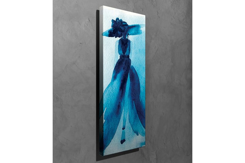 Canvastavla - Elegant silhuett av en kvinna i en stor hatt och klänning - Mörkblå / Ljusblå - Inredning - Tavlor & konst - Canvastavlor