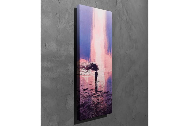 Canvastavla - Ensam figur med paraply i en drömlik landskapsscen - Lila / Rosa / Mörkblå - Inredning - Tavlor & konst - Canvastavlor