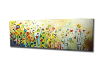 Canvastavla - Färgglad blomsteräng med stiliserade blommor och blad - Grön / Röd / Gul - Inredning - Tavlor & konst - Canvastavlor