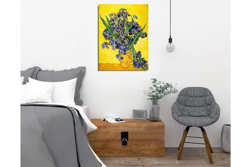 Canvastavla - Färgglad bukett av irisblommor i en kruka - Blå / Grön / Gul - Inredning - Tavlor & konst - Canvastavlor