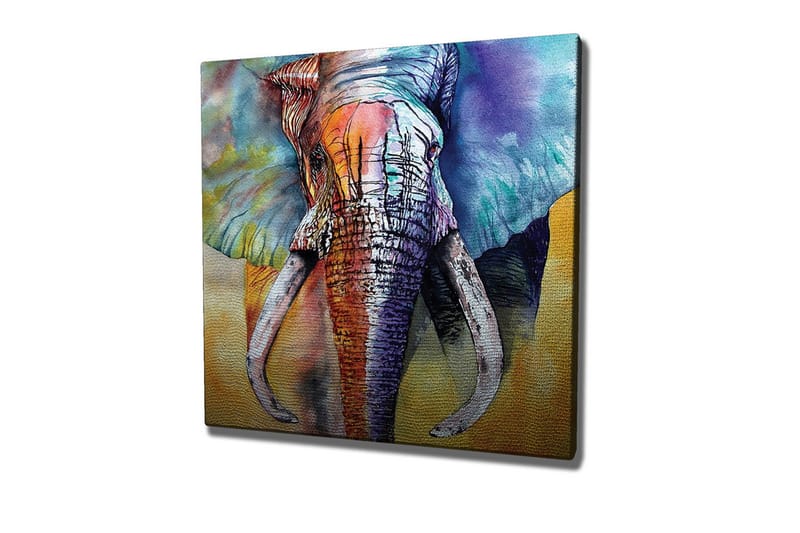 Canvastavla - Färgglad elefant med abstrakt bakgrund - Blå / Orange / Grön - Inredning - Tavlor & konst - Canvastavlor